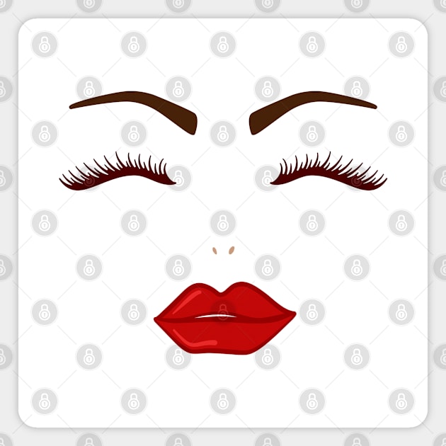 Red Lips, Lashes And Eyebrows Magnet by THP Creative
